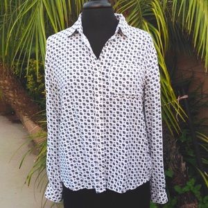 Velvet Heart Printed Button Down Blouse Sz M
